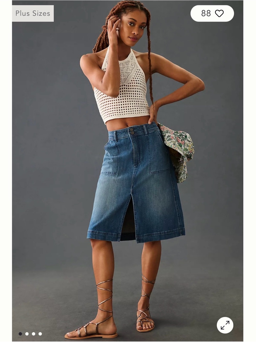 Pilcro Blue Denim Utility Midi Skirt with Front Slit